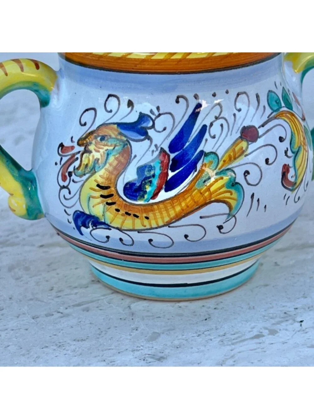 Signed S. Gimignano Hand-Painted Italy Sugar Bowl Creamer Tray Raphaellesco